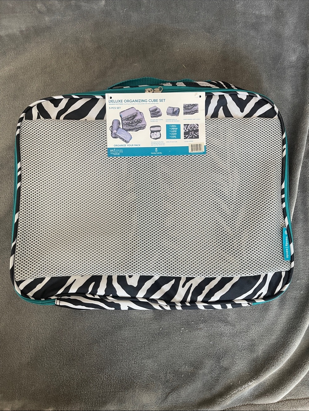 Zebra Print Packing Cubes with Teal Trim